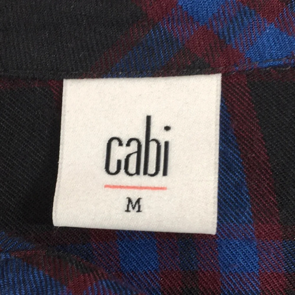 Cabi Blue Red Plaid Peplum Button Front Shirt Womens Medium Long Sleeve - Picture 6 of 12